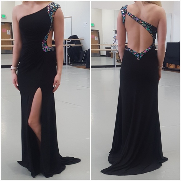 la femme one shoulder jersey gown
